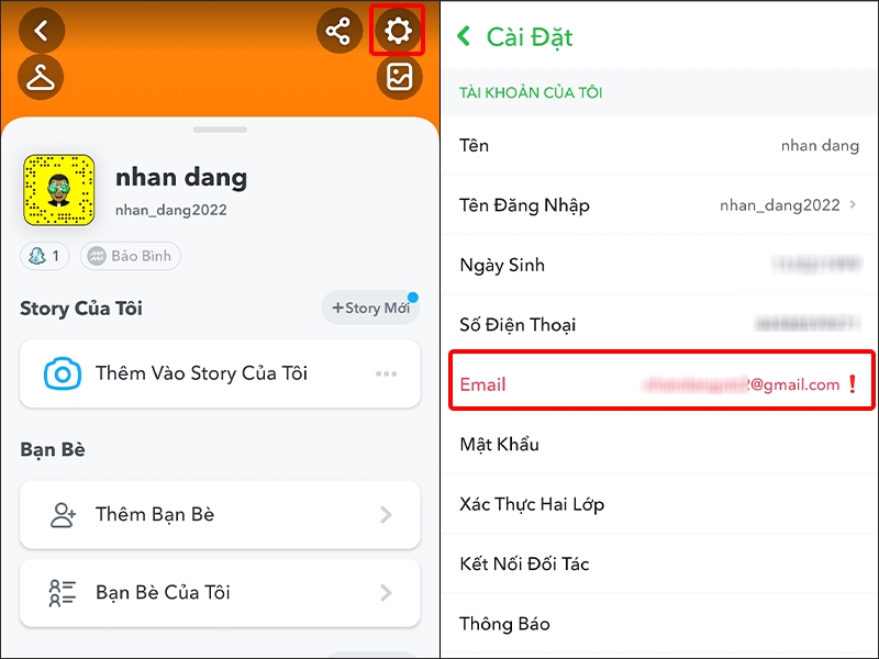 Nhấn vào Cài đặt và chọn Email