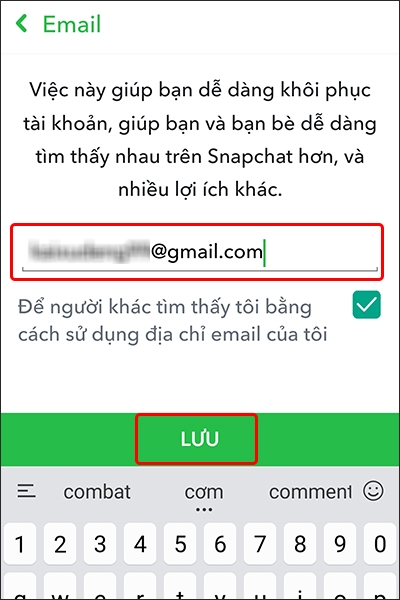 Nhập địa chỉ Email của bạn và nhấn LƯU