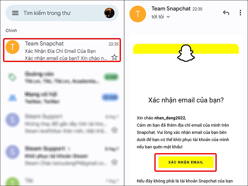 Nhấn vào Hòm thư và chọn XÁC NHẬN EMAIL