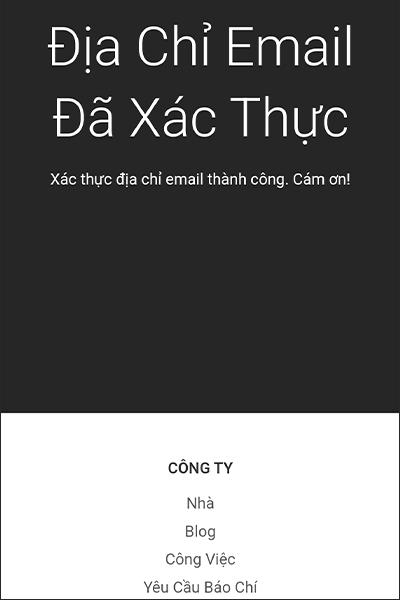 Email của bạn đã được xác thực thành công
