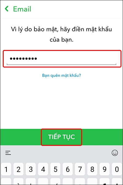 Nhập Mật khẩu và nhấn vào TIẾP TỤC