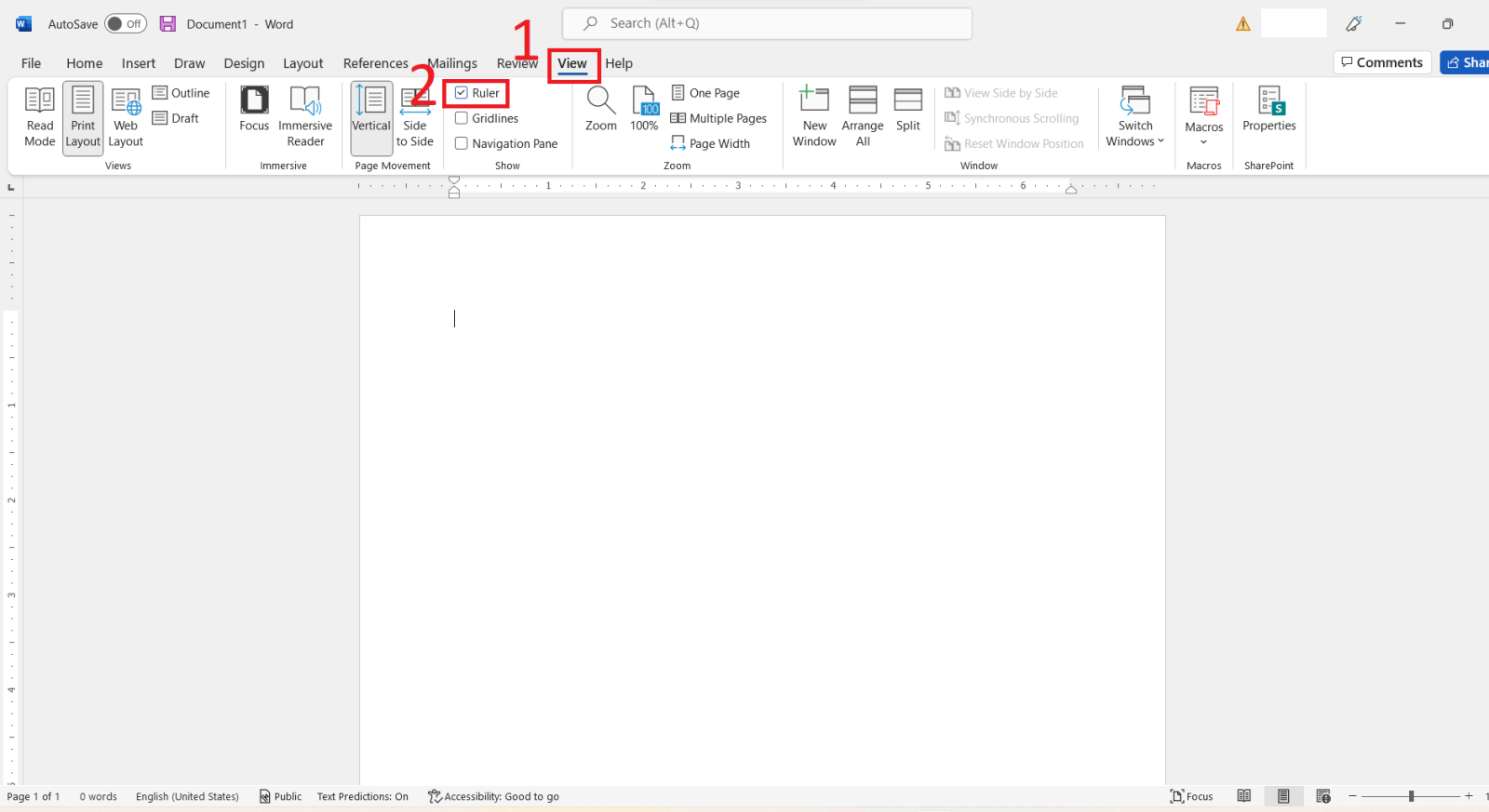 Cách hiển thị thanh ruler, thước kẻ trong Word 1