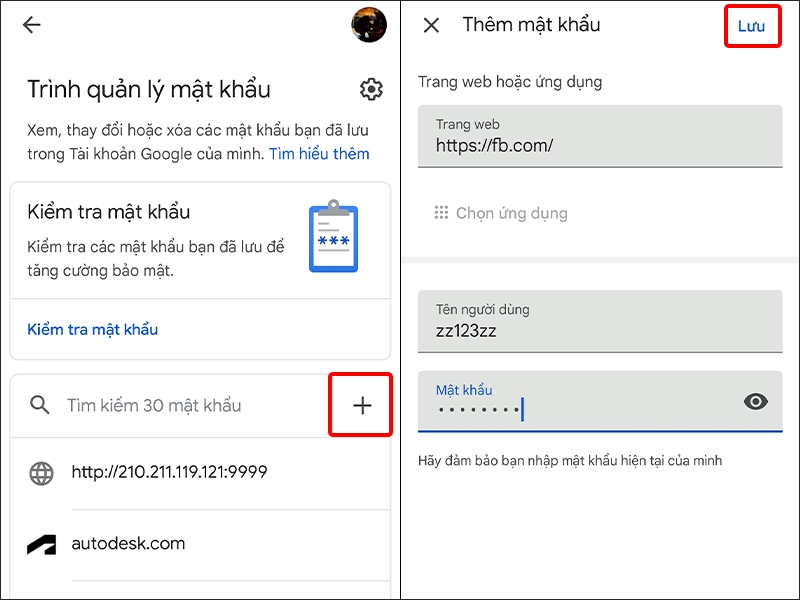 Thêm mật khẩu của bạn