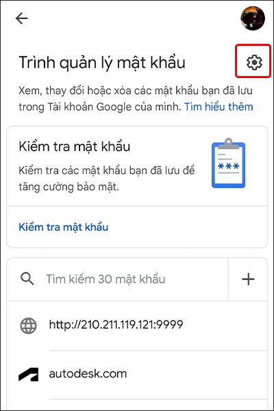 Nhấn vào biểu tượng Cài đặt