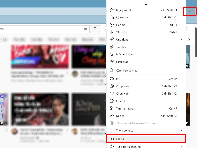 Nhấn vào biểu tượng Ba chấm và chọn Cài đặt