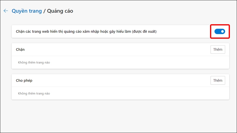 Bật chặn quảng cáo