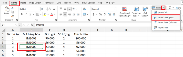 Cách thêm dòng trong Excel (8)