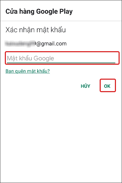 Nhập Mật khẩu và Nhấn OK