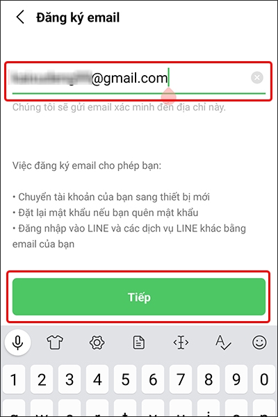 Nhập Email của bạn và nhấn Tiếp