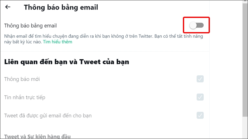 Tắt thông báo bằng email