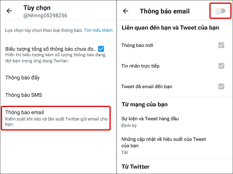 Tắt thông báo email