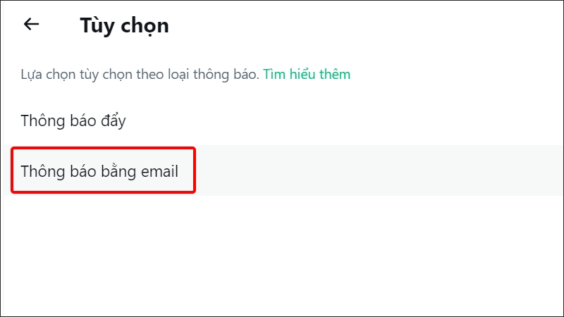 Nhấn vào Thông báo bằng email