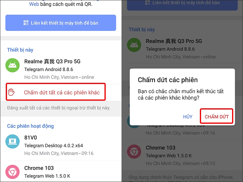 Nhấn vào CHẤM DỨT