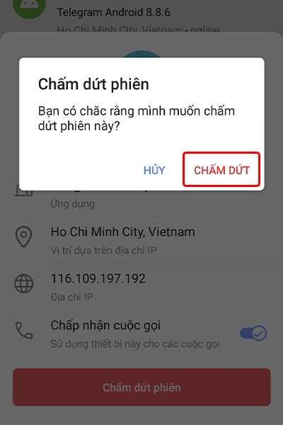 Chọn CHẤM DỨT