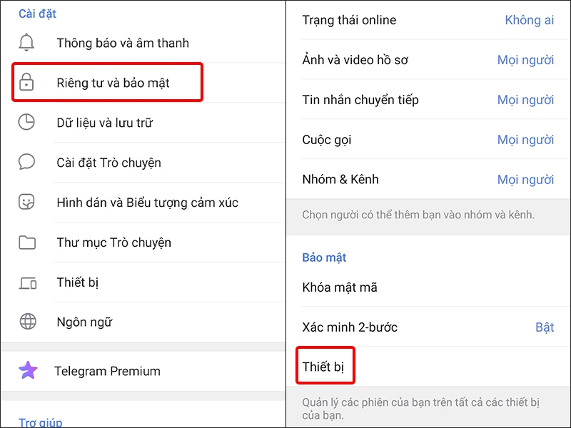 Nhấn vào Riêng tư và bảo mật và chọn Thiết bị