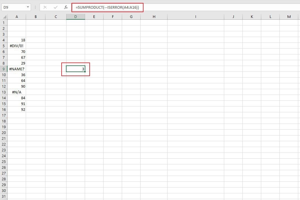 Kết hợp hàm ISERROR với hàm SUMPRODUCT