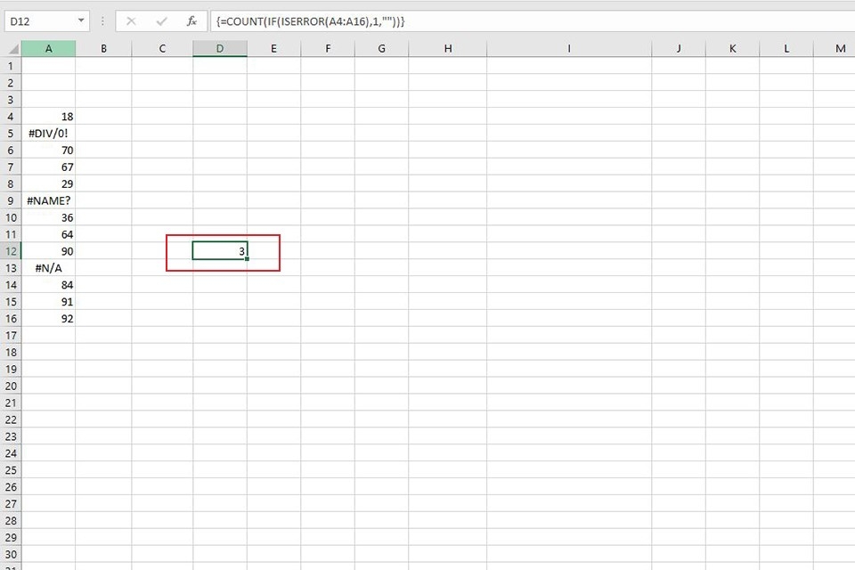 Kết hợp hàm ISERROR với hàm IF và COUNT - bước 2