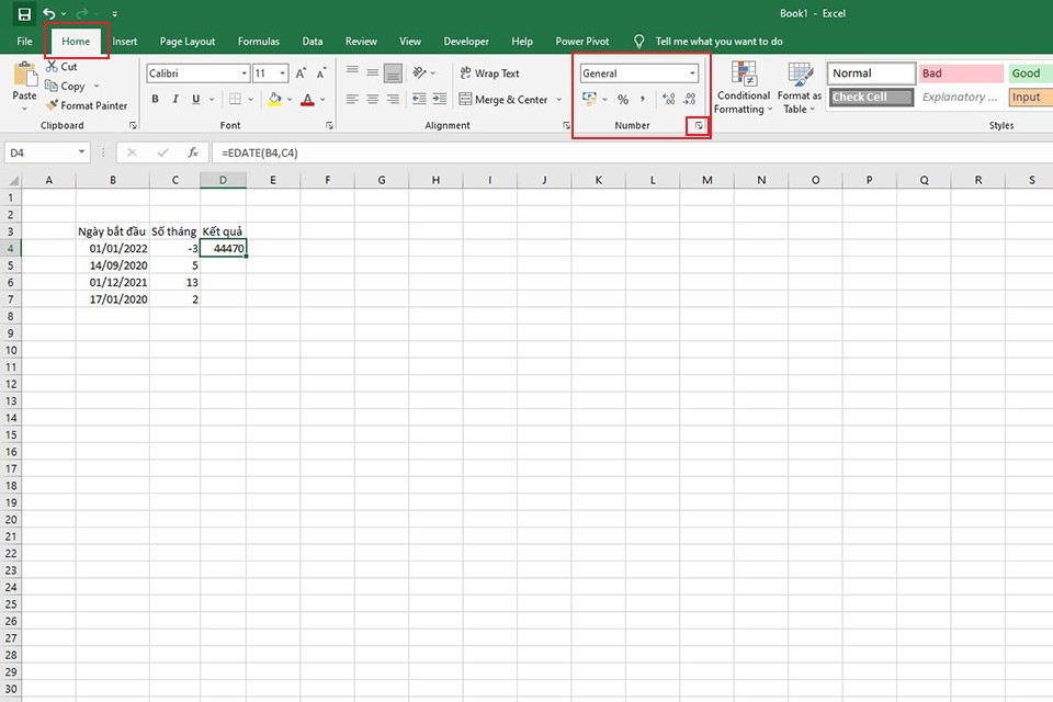 Cách sử dụng hàm EDATE trong Excel - bước 3