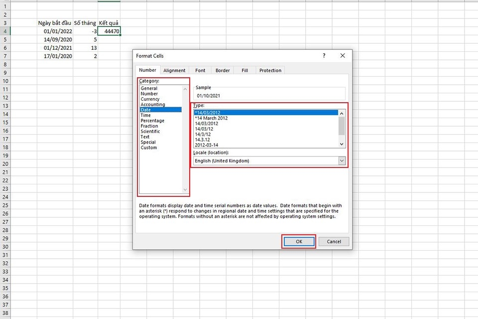 Cách sử dụng hàm EDATE trong Excel - bước 4