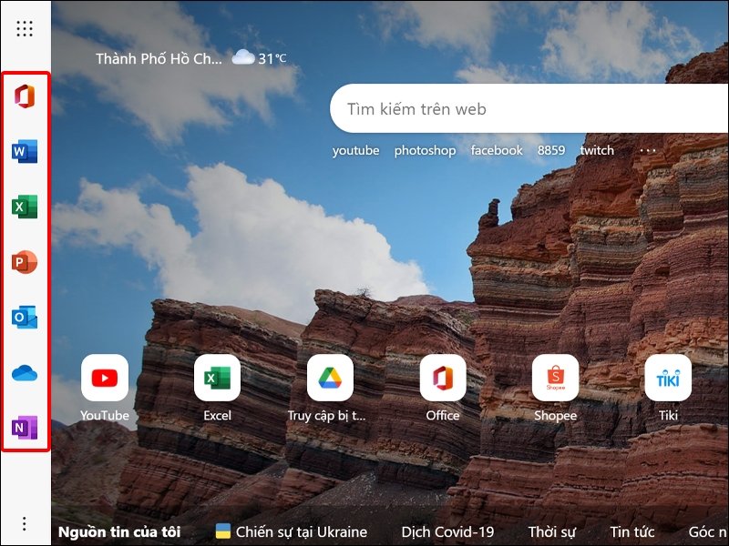 Thanh Office Sidebar sẽ hiện ra bên trái trình duyệt