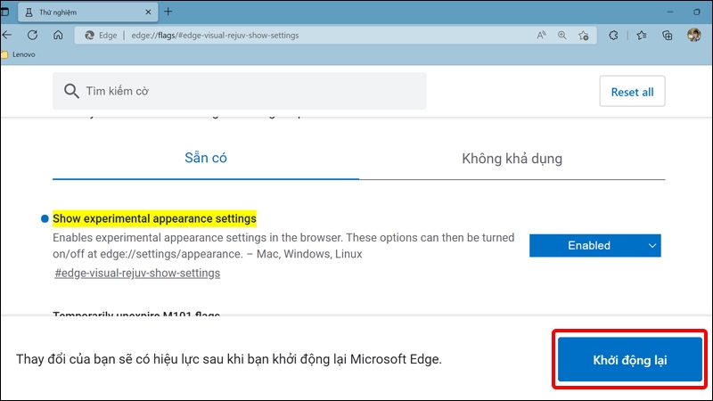 Nhấn Khởi động lại