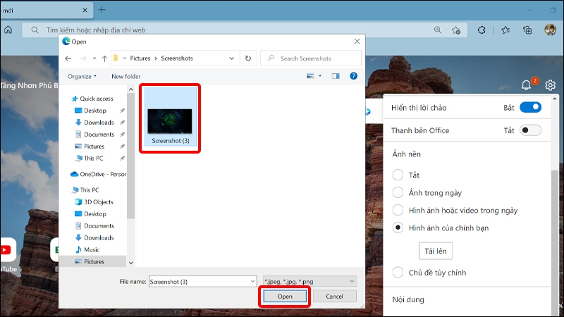 Chọn Hình ảnh bạn muốn và nhấn vào Open