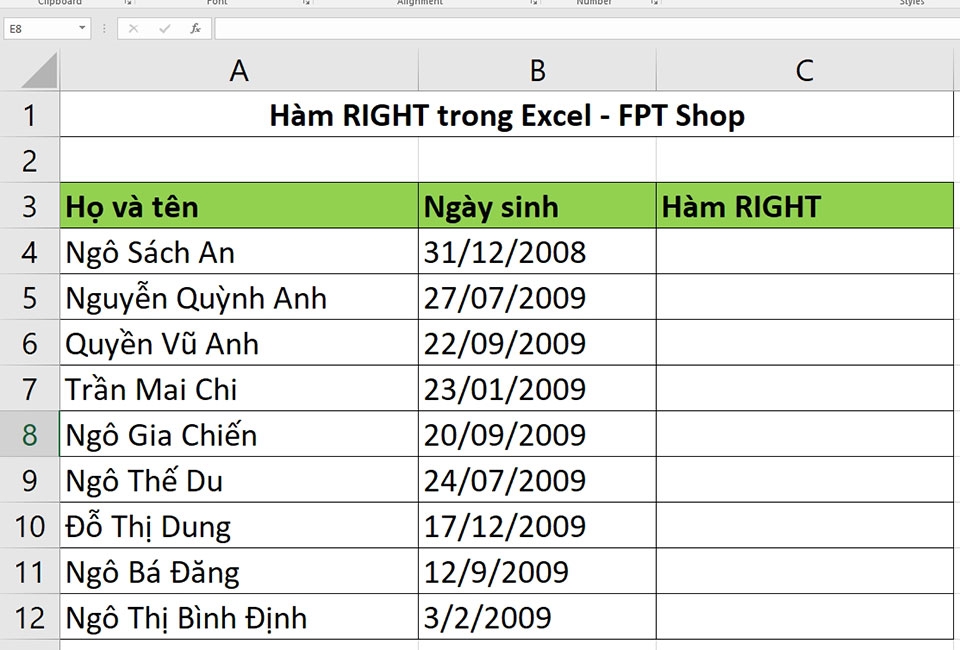 Sử dụng hàm RIGHT trong Excel - Ảnh 02