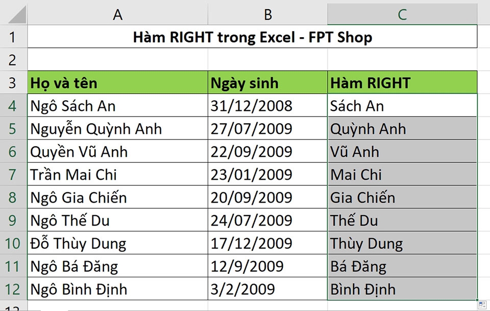 Sử dụng hàm RIGHT trong Excel - Ảnh 04