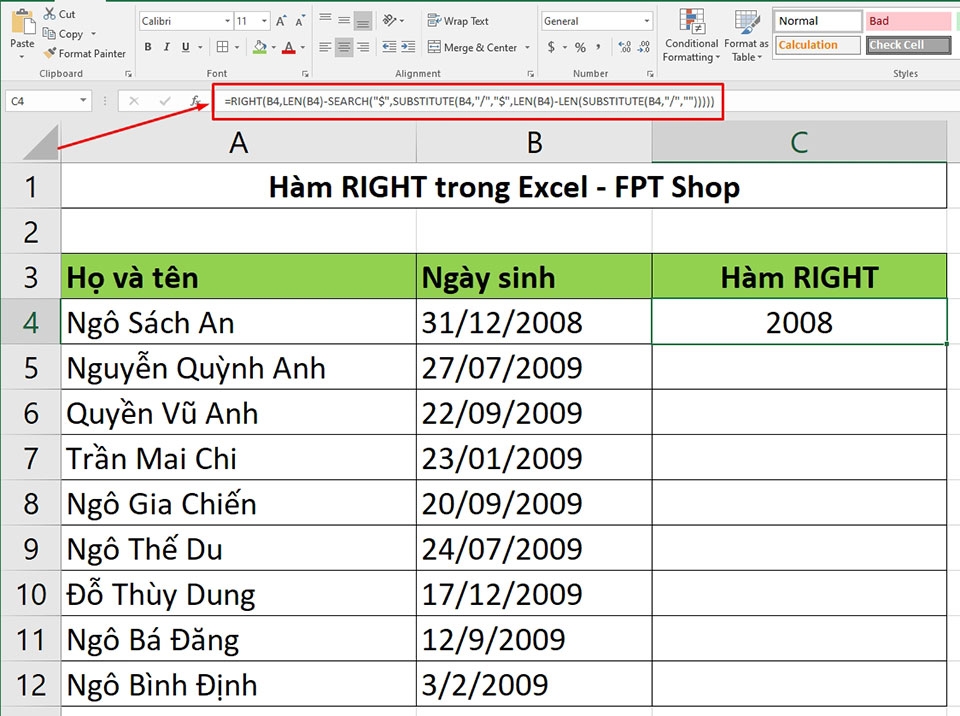 Sử dụng hàm RIGHT trong Excel - Ảnh 05