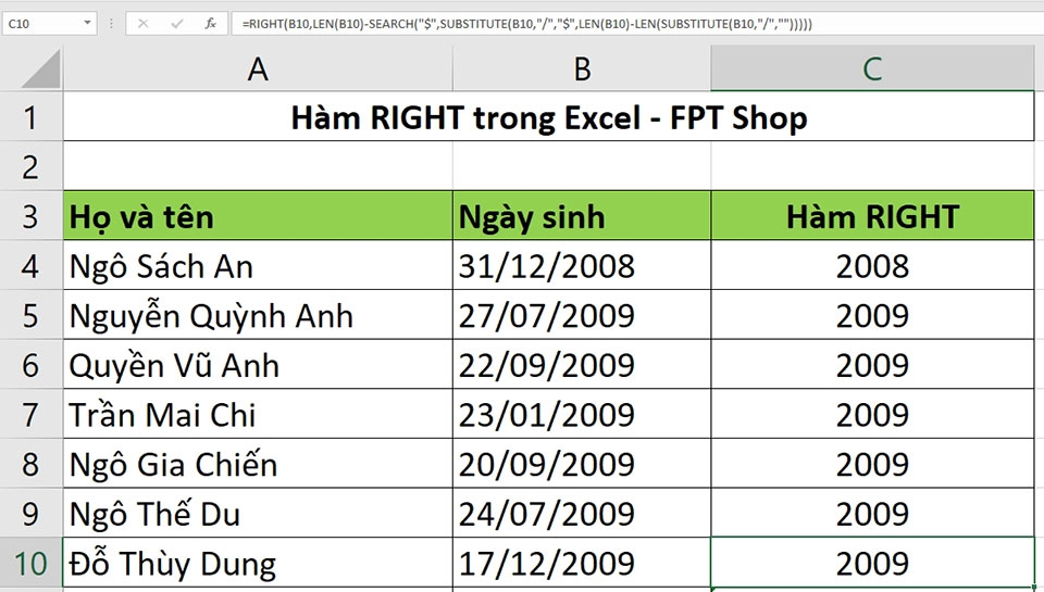 Sử dụng hàm RIGHT trong Excel - Ảnh 06