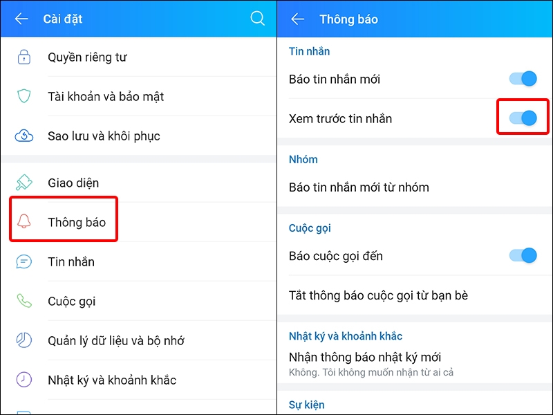 Cách xem trước tin nhắn Zalo trên điện thoại