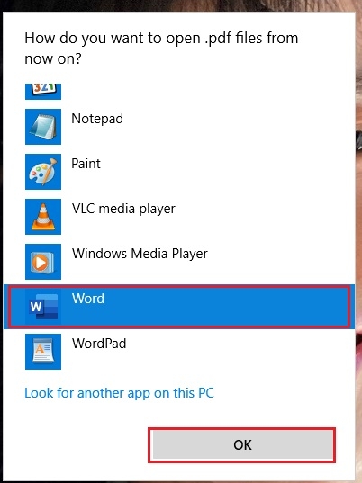 Sử dụng Word làm phần mềm mở file PDF mặc định