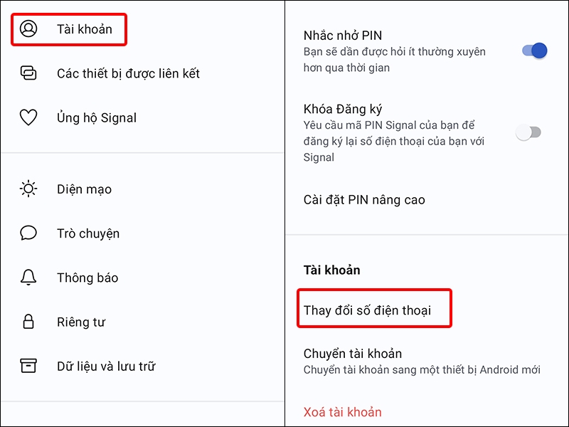 Cách thay đổi số điện thoại Signal
