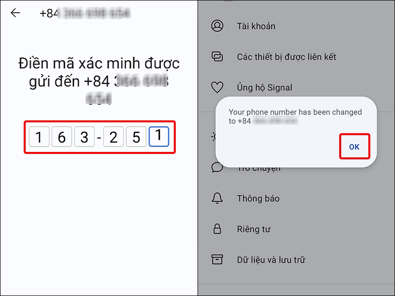 Cách thay đổi số điện thoại Signal