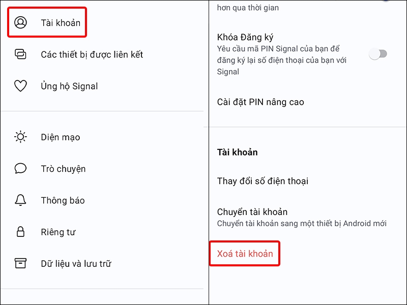 Hướng dẫn xóa tài khoản Signal