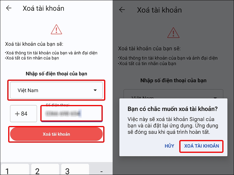 Hướng dẫn xóa tài khoản Signal