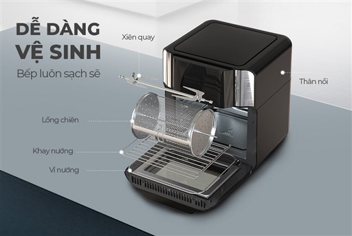 Nồi chiên không dầu 15L Sunhouse Mama SHD4088 được vệ sinh dễ dàng