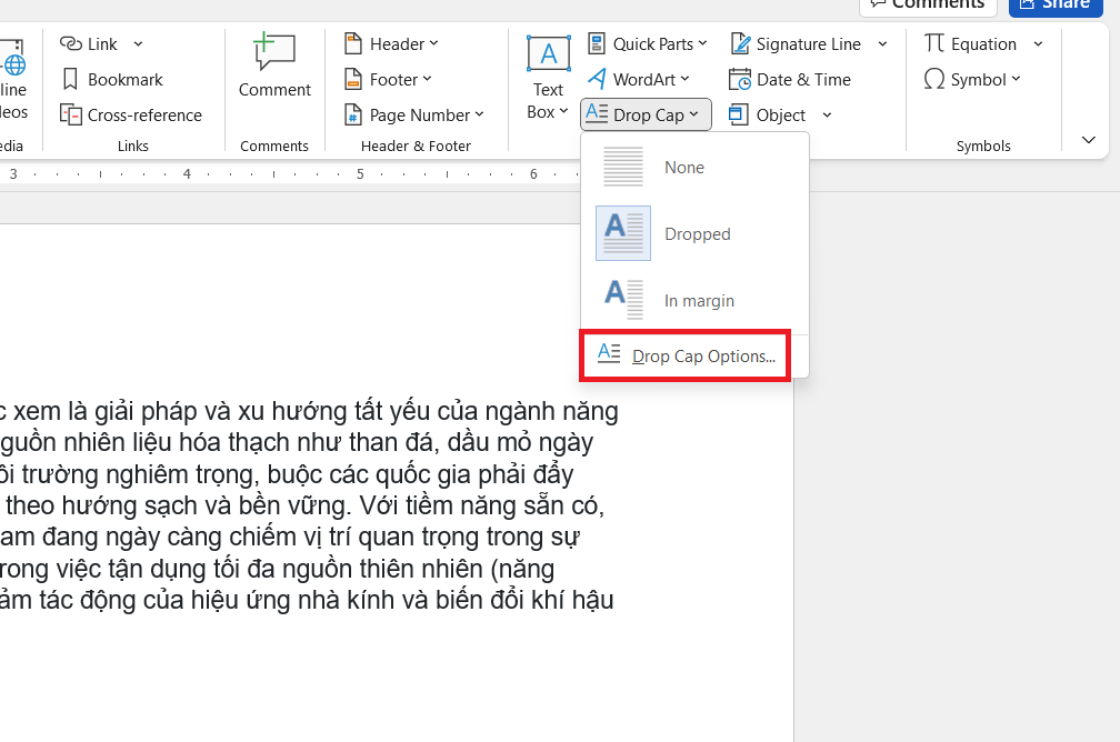Cách tạo Drop Cap trong Word 5