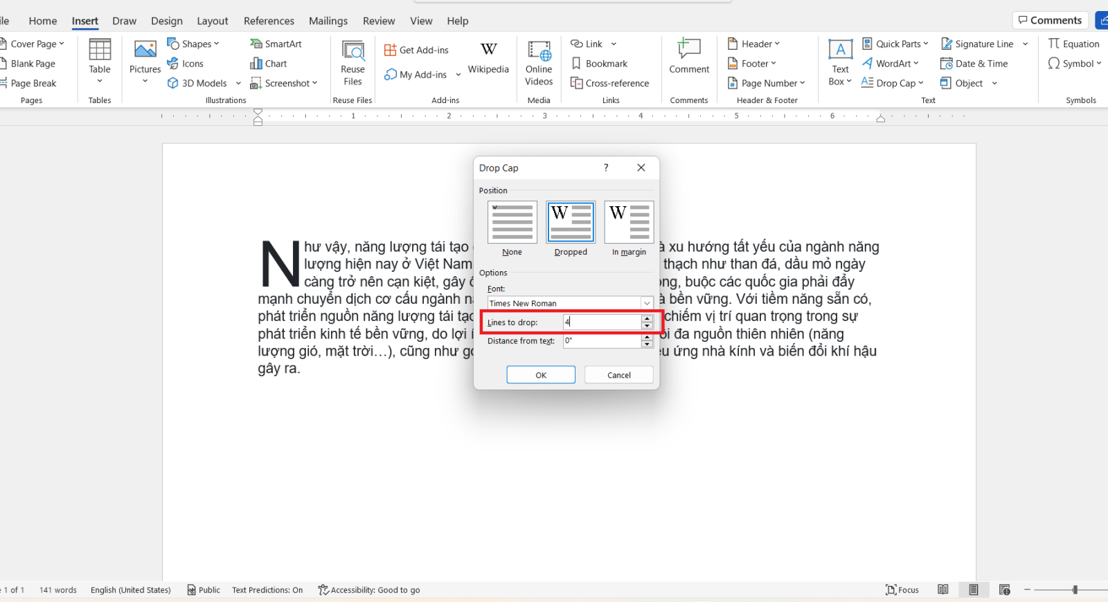 Cách tạo Drop Cap trong Word 7