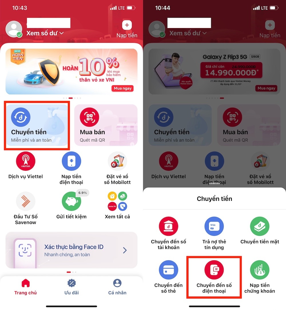 Các cách chuyển tiền Viettel Money 5