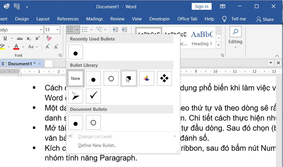 Hướng dẫn cách chèn dấu đầu dòng trong Word (7)