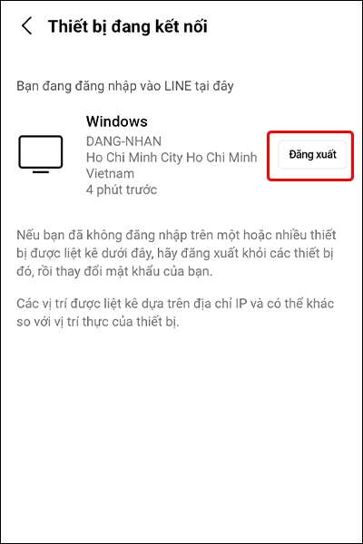 Cách đăng xuất tài khoản LINE từ xa