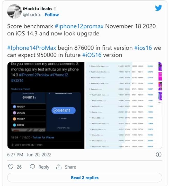 Hiệu năng iPhone 14 Pro và iPhone 14 Pro Max rò rỉ