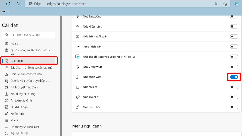 Hướng dẫn hiển thị nút Chọn web trong thanh công cụ