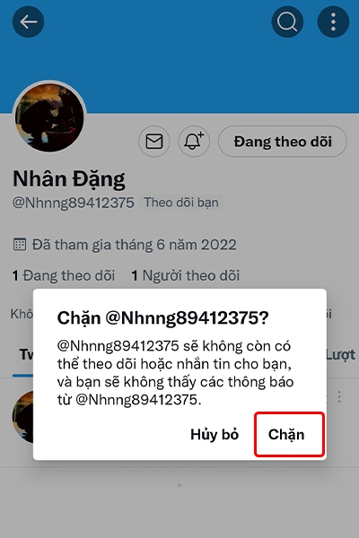 Cách chặn người dùng Twitter trên điện thoại