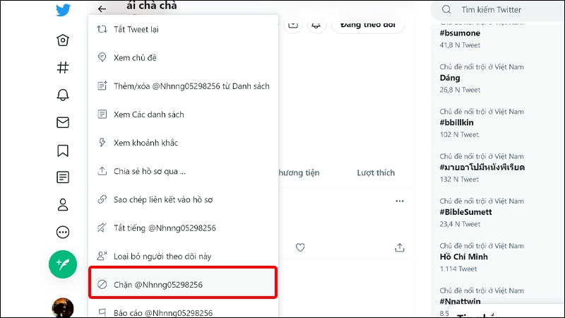 Cách chặn người dùng Twitter trên máy tính