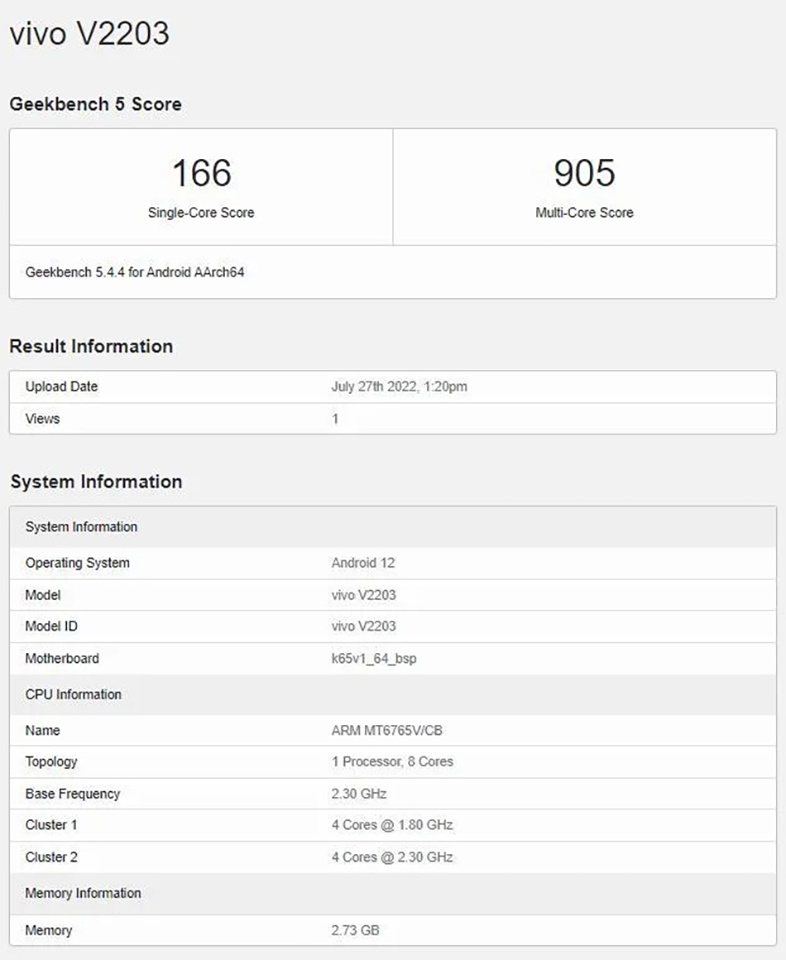 Vivo Y02s lộ cấu hình trên Geekbench