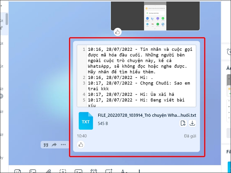 Hướng dẫn chia sẻ cuộc trò chuyện WhatsApp sang Zalo