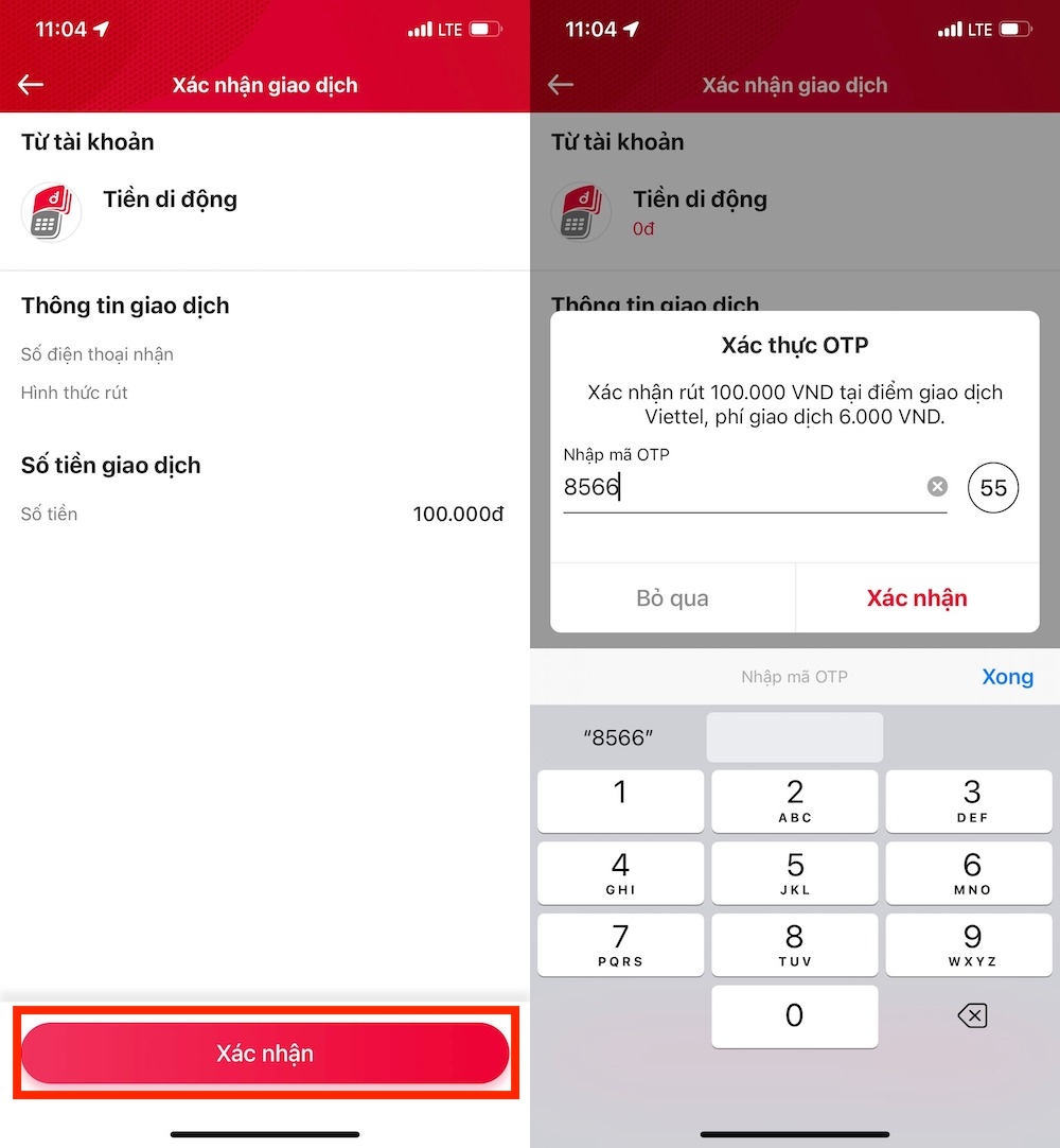 Cách rút tiền thông qua ứng dụng Viettel Money 3