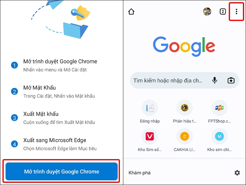 Cách nhập mật khẩu Microsoft Edge từ trình duyệt Chrome trên điện thoại